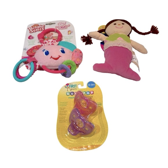 Infant Baby Teething Toys Set with Pacifier, Mermaid Plush, & Flower‎ Mirror Toy - Picture 3 of 11